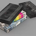 Classic Digital VHS Video Cassettes Stacked With Colorful Case And Black Design