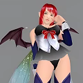 Game Movie Character With Red Hair Bat Wings Black White Outfit Red Bow And Purple Stockings