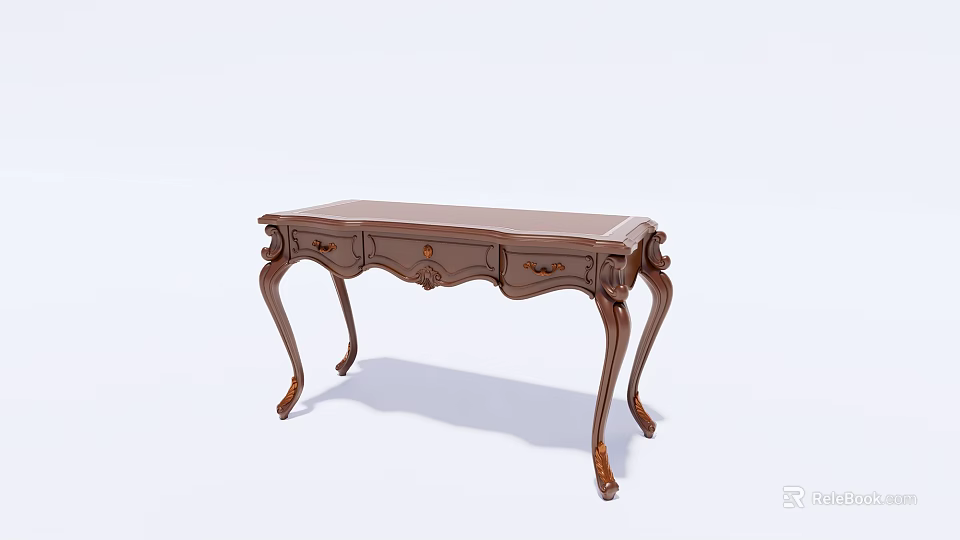 Elegant Classic Wooden Desk With Intricate Carvings And Curved Legs 3d model 