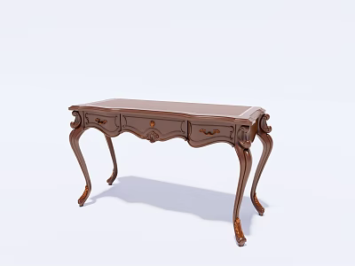 Elegant Classic Wooden Desk With Intricate Carvings And Curved Legs 3d model