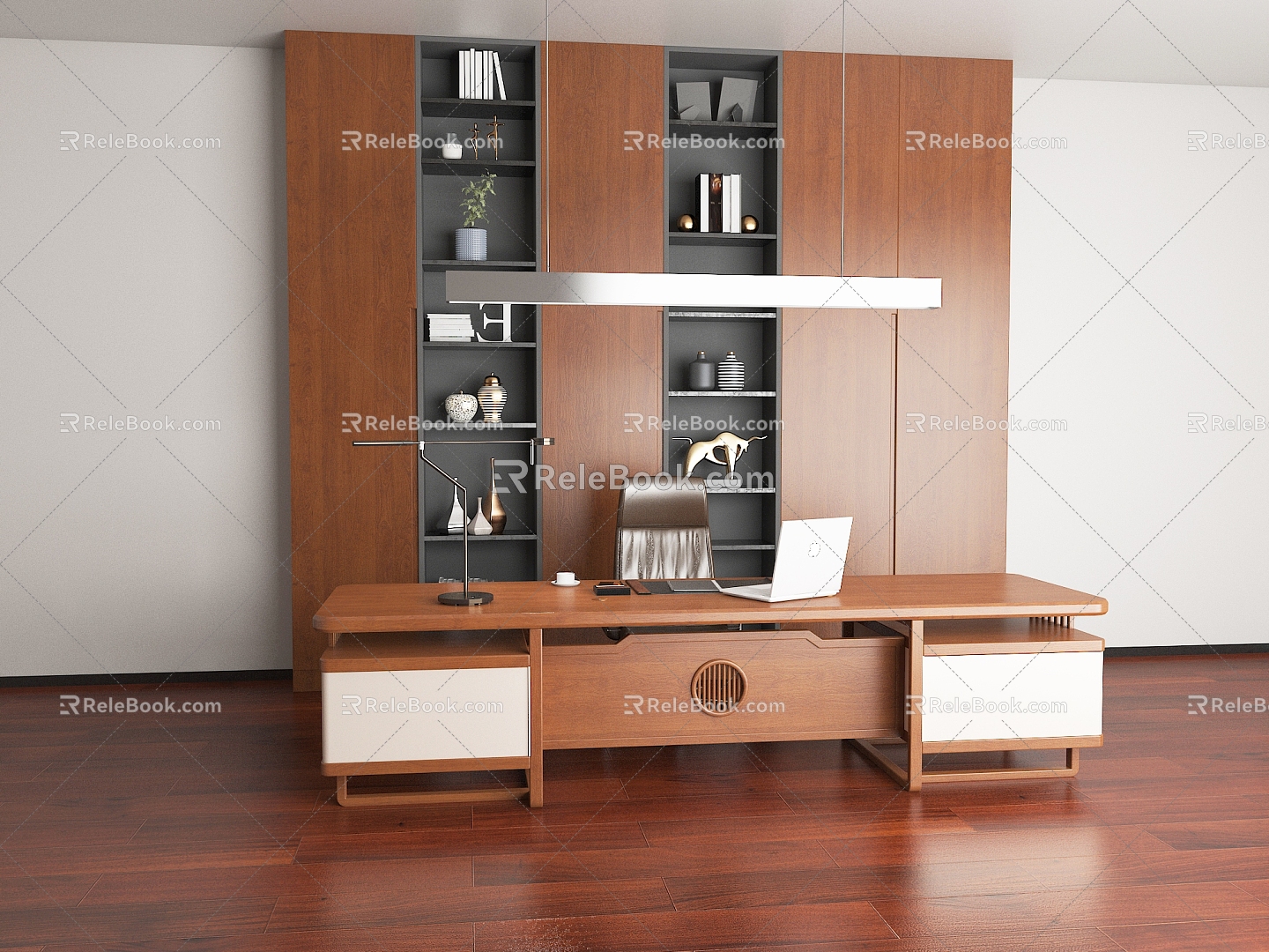 New Chinese Style Office Desk and Chair Combination Full Solid Wood Light Luxury Simple Boss Desk 3d model