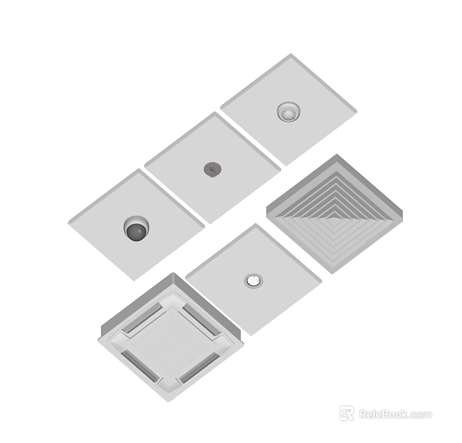 Different Types of Fire Equipment Components with Square Panels and Circular Openings 3d model 