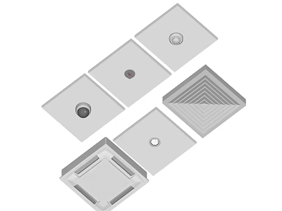 Different Types of Fire Equipment Components with Square Panels and Circular Openings 3d model