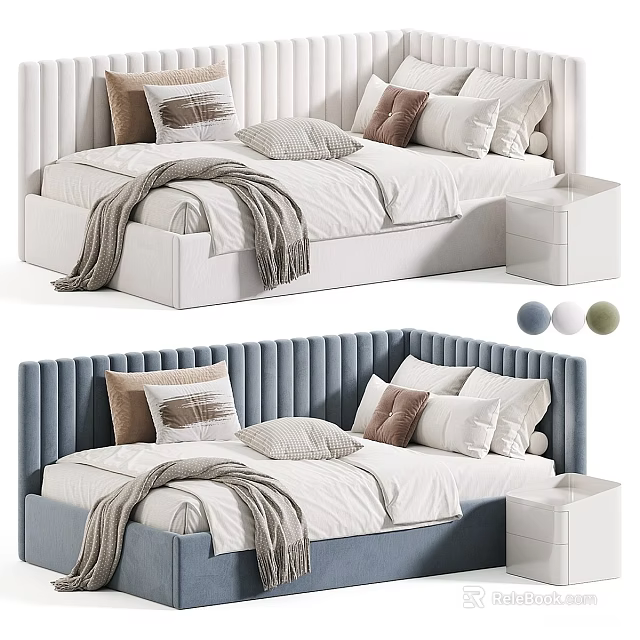 Modern Sofa Bed Design With Multiple Colors Pillows Blanket And Bedside Cabinet 3d model 