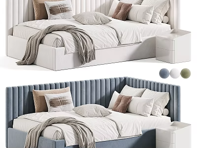 Modern Sofa Bed Design With Multiple Colors Pillows Blanket And Bedside Cabinet 3d model