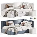 Modern Sofa Bed Design With Multiple Colors Pillows Blanket And Bedside Cabinet 3d model