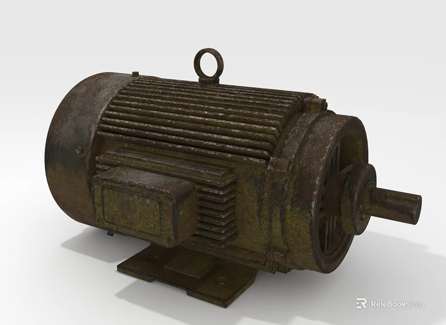 Rusted Old Electric Motor With Metal Casing Heat Sink Fins Lifting Ring And Base Mount 3d model 