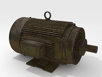 Rusted Old Electric Motor With Metal Casing Heat Sink Fins Lifting Ring And Base Mount 3d model