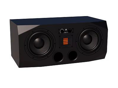 Black Home Audio Speaker With Dual Speakers Bass Ports Control Panel And Modern Design 3d model