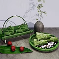 Traditional Glutinous Rice Dumplings Wrapped In Reed Leaves With Red Dates And Bamboo Basket
