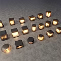 Various Styles Of Illuminated Outdoor Lights With Square And Round Designs On Gray Ground Surface