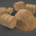 Haystack With Scattered Hay And Round Rectangular Bales On Gray Background 3d model