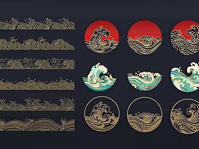 Traditional Wall Decor With Intricate Wave Patterns And Circular Red Blue Gold Designs 3d model