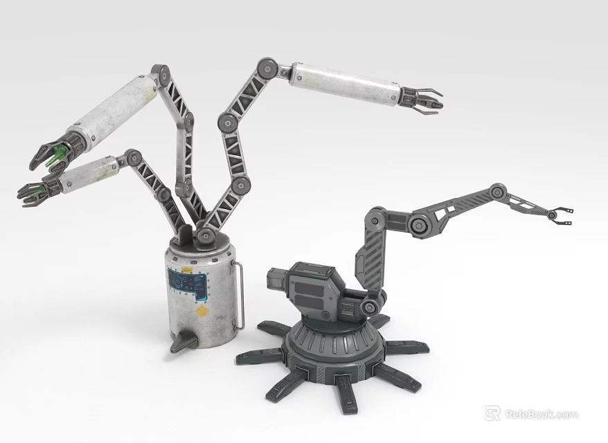 Robotic Mechanical Arms With Multi Jointed Structure And Industrial Base Design 3d model