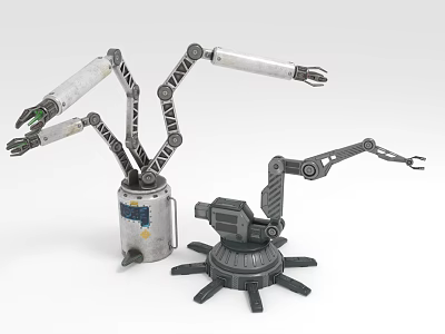 Robotic Mechanical Arms With Multi Jointed Structure And Industrial Base Design 3d model