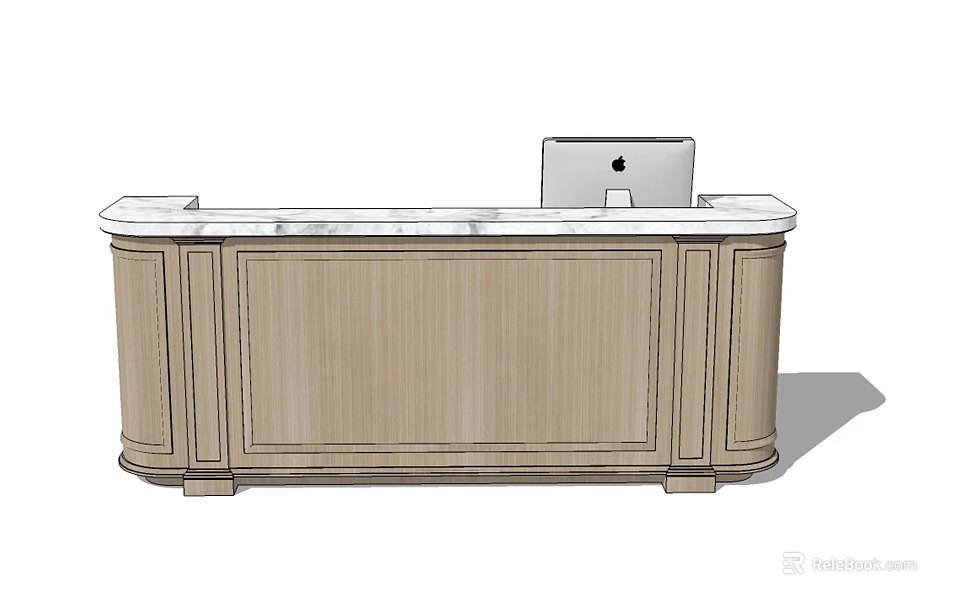 Modern Reception Desk with Marble Countertop Apple iMac Computer and Elegant Wooden Cabinet Design 3d model 