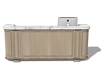 Modern Reception Desk with Marble Countertop Apple iMac Computer and Elegant Wooden Cabinet Design 3d model