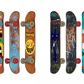 Vibrant Artistic Skateboards With Colorful Graphic Designs And Sports Equipment Features