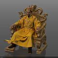 Man Wearing Yellow Dragon Robe And Crown Sitting On Ornate Dragon Throne