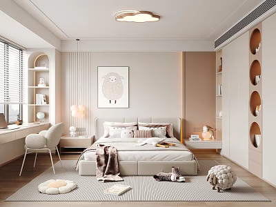 Cozy Kids Room Interior Design With Soft Lighting Stuffed Toys And Decorative Rug 3d model