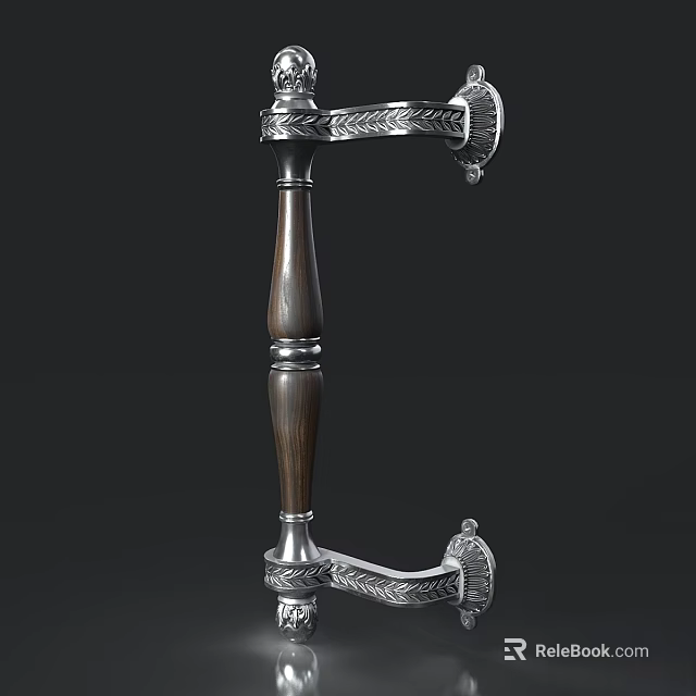 Traditional Swing Door With Decorative Wooden And Metal Handle Design 3d model 
