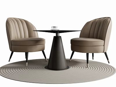 Table and Chair Set with Beige Striped Chairs Black Round Table on Beige Wavy Rug 3d model