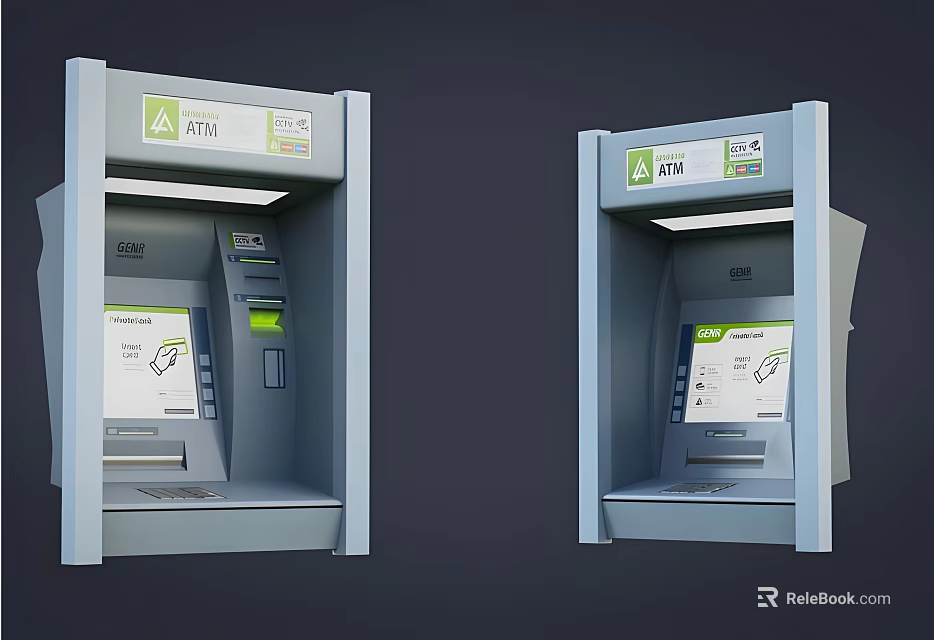 Dual Public ATM Machines Offering Cash Withdrawal And Bank Services 3d model 