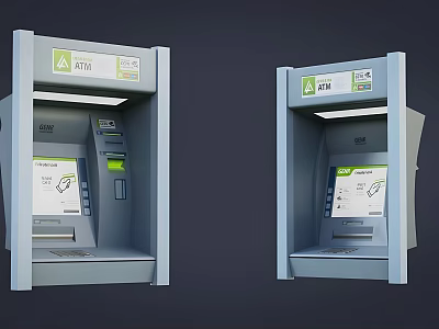 Dual Public ATM Machines Offering Cash Withdrawal And Bank Services 3d model