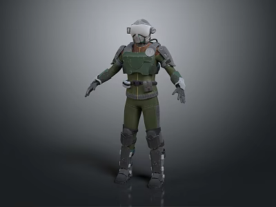 Game Movie Character In Green Armor With Gray Helmet And Military Sci Fi Gear 3d model