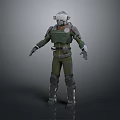 Game Movie Character In Green Armor With Gray Helmet And Military Sci Fi Gear