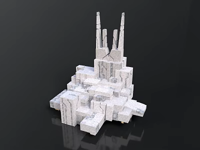 Modern Abstract Architectural Structure With White Geometric Stacked Design And Tower Elements 3d model