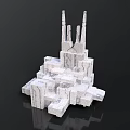 Modern Abstract Architectural Structure With White Geometric Stacked Design And Tower Elements