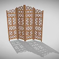 Classic Wooden Folding Screen With Intricate Carved Patterns And Decorative Panels