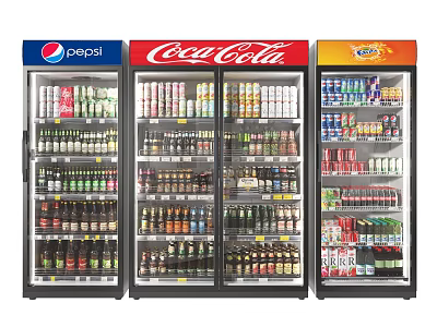 Commercial Beverage Display Refrigerators Stocked with Assorted Bottled and Canned Drinks 3d model