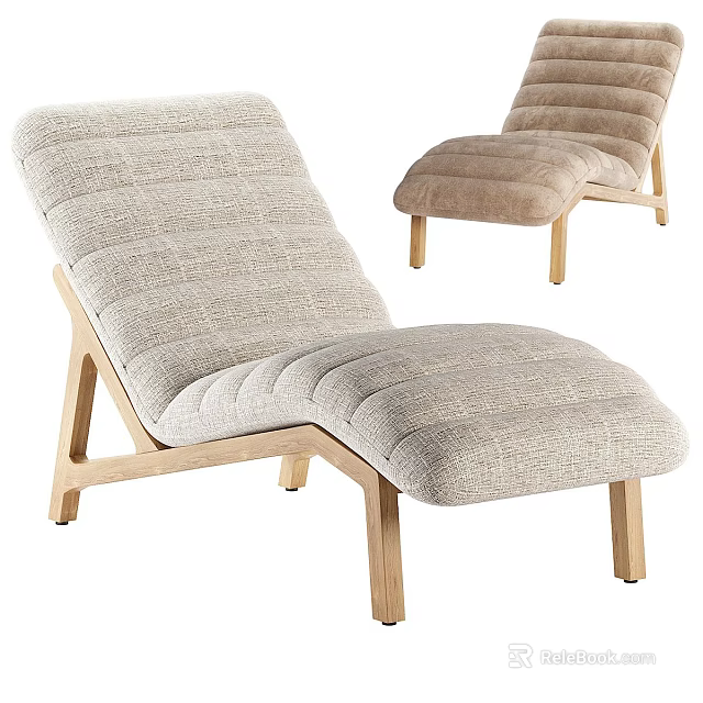 Modern Comfortable Single Chair In Light Gray Fabric With Wooden Legs And Stitched Details 3d model 
