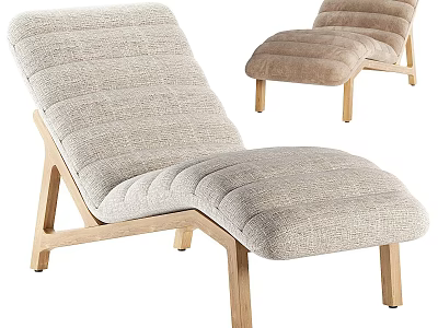 Modern Comfortable Single Chair In Light Gray Fabric With Wooden Legs And Stitched Details 3d model