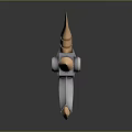 Fantasy Spiked Metallic Weapon With Ornate Gold Accents And Long Handle