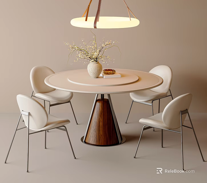 Elegant Minimalist Round Dining Table And Soft Upholstered Chair Set For Cozy Home Dining Space 3d model 