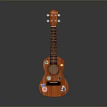 Red Wooden Ukulele With Decorative Stickers And Glossy Finish As Household Item