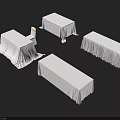 White Tablecloths Covering Various Shaped Tables For Event Decoration Setup 3d model