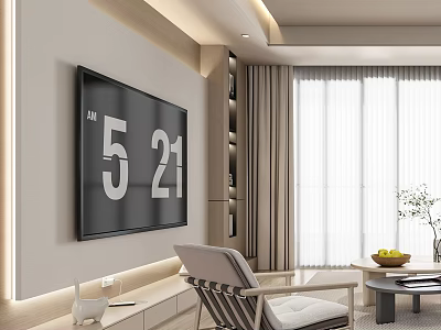 Modern Living Room Interior With Wall Mounted TV LED Strip Lights Light Chair And Coffee Table 3d model