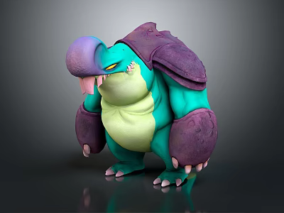 Game And Movie Character With Green Body Purple Shell Bulky Limbs And Yellow Eyes 3d model