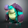 Game And Movie Character With Green Body Purple Shell Bulky Limbs And Yellow Eyes