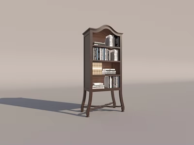 Elegant Classic Wooden Bookcase Featuring Curved Top Multiple Shelves And Stacked Books 3d model