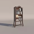 Elegant Classic Wooden Bookcase Featuring Curved Top Multiple Shelves And Stacked Books