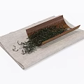 Loose Green Tea Leaves In Wooden Container On Linen Cloth Mat