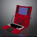 Modern Red Electronic Device Structure With Blue Screen Keyboard And Stand