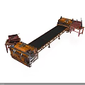 Rusty Industrial Conveyor Belt Equipment With Long Black Belt And Orange Red Structures