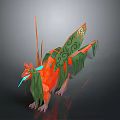 3D Fantasy Character Design Of Orange Green Mythical Creature With Decorative Wings And Horns