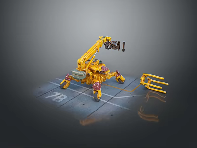 Game Movie Mechanical Character With Yellow Spider Legs Mechanical Arm And Number 78 On Ground 3d model
